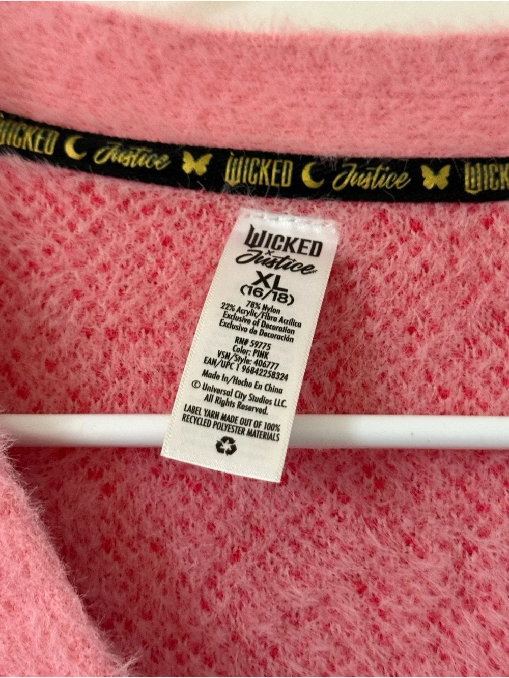 Wicked x Justice Pink Argyle Cardigan Kids XL (16/18)